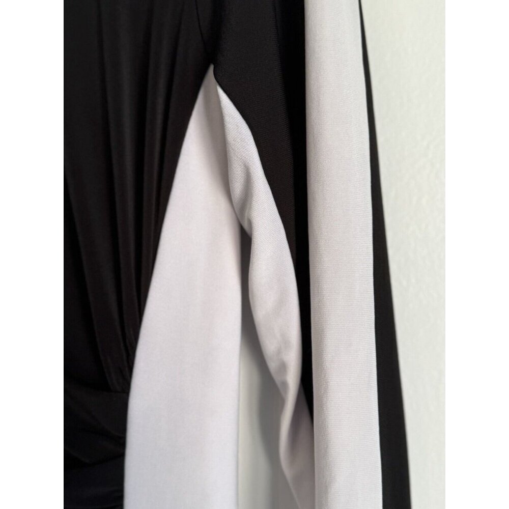 Lauren Ralph Lauren Women Career Dress 14 Black White Ruched 3/4 Sleeve Office - Picture 6 of 10